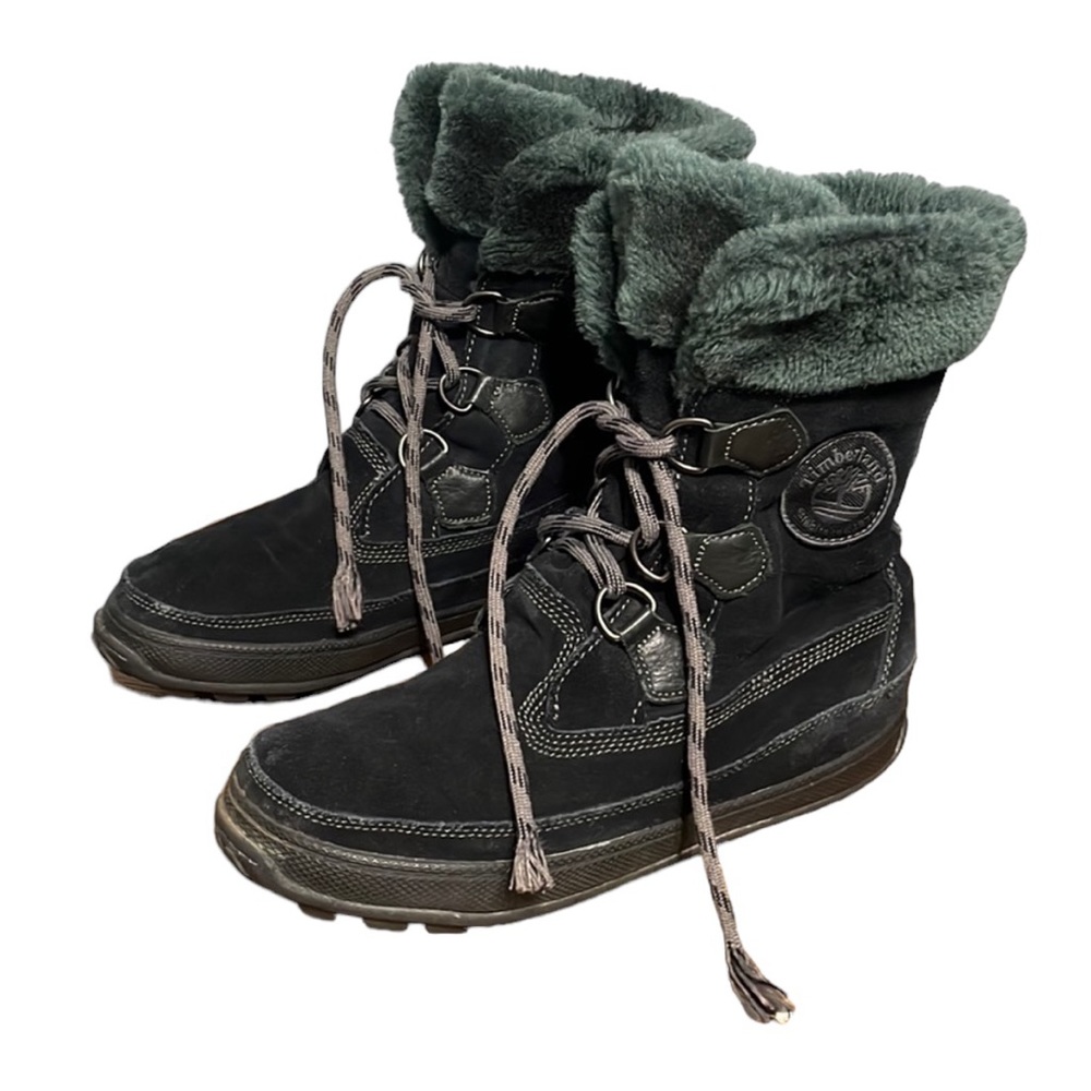 Timberland Mukluk Black Suede Leather Lace Up Fur Mid Calf Boots Size 9